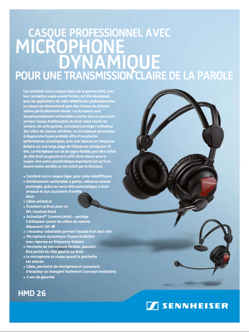 Page 1 de la notice Fiche technique Sennheiser HMD 26-II