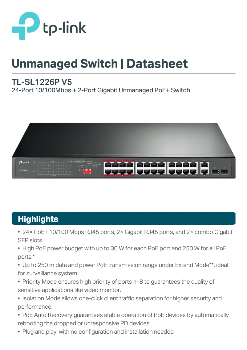 Page 1 de la notice Fiche technique TP-Link TL-SL1226P