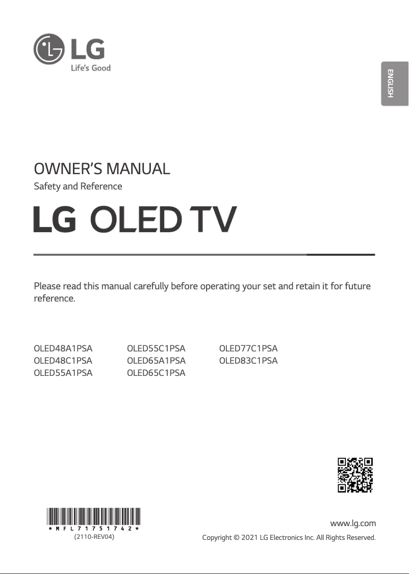 Page 1 de la notice Manuel utilisateur LG OLED48A1PSA