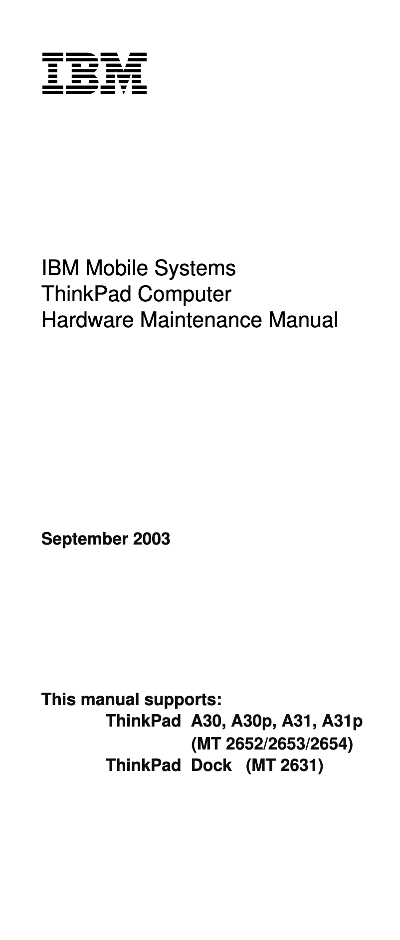 Page n°1 - Manuel utilisateur Lenovo ThinkPad A31