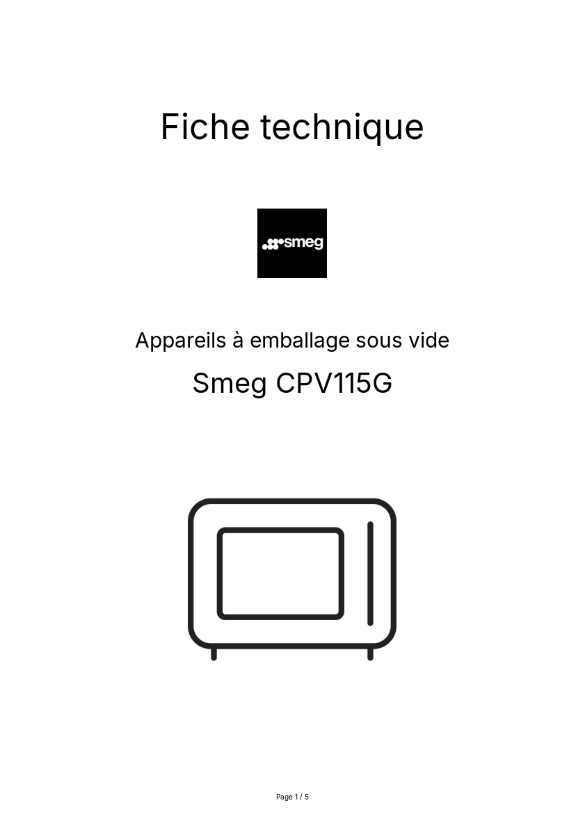 Page n°1 - Fiche technique Smeg CPV115G