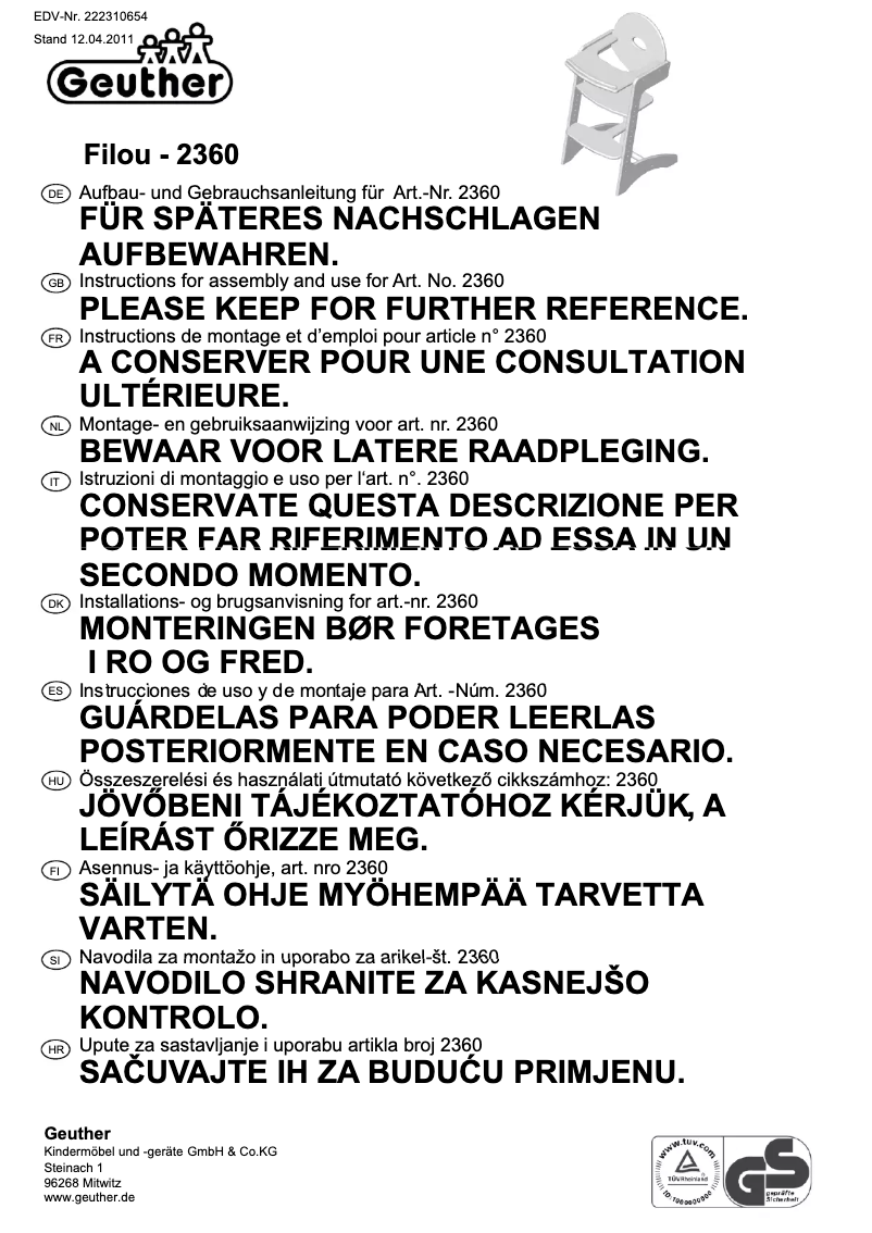 Image de la première page du manuel de l'appareil Filou