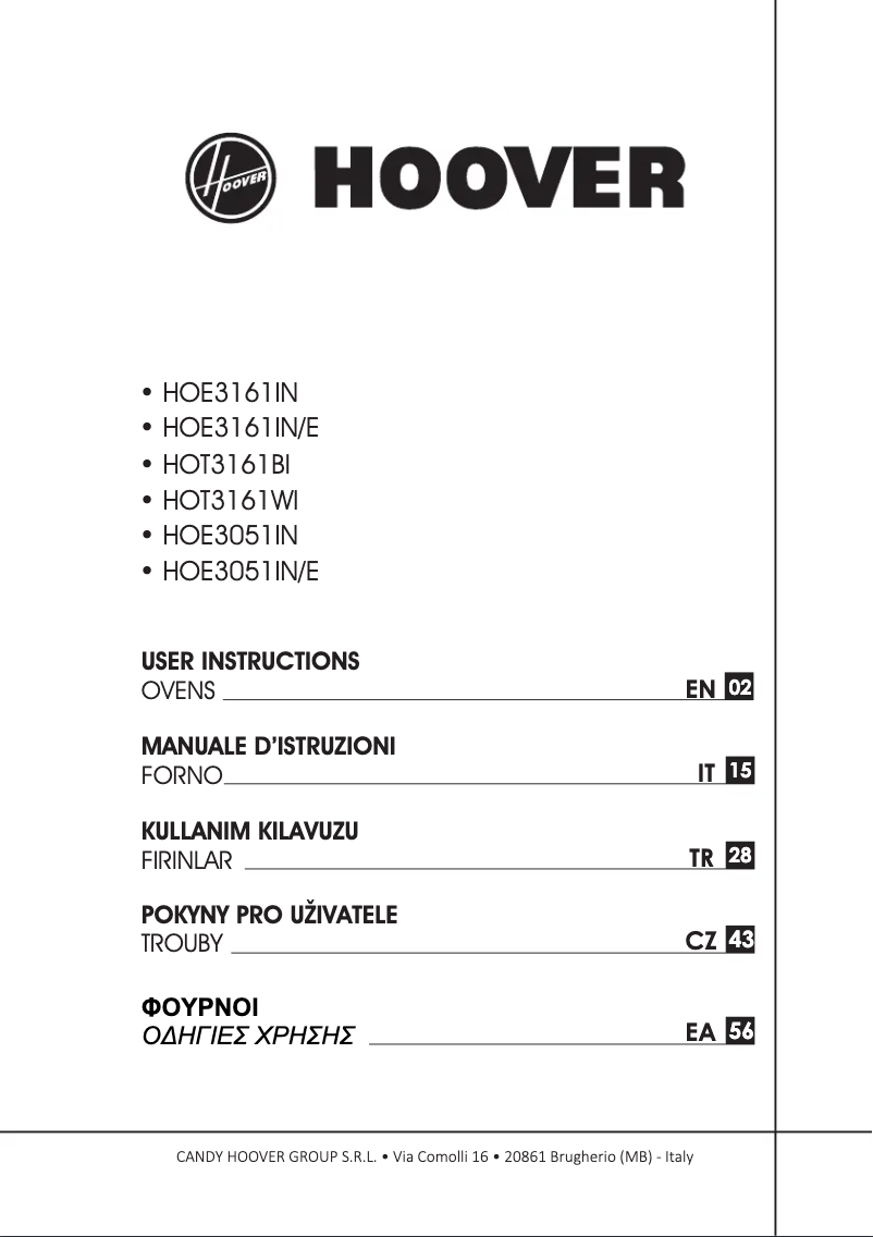 Page 1 de la notice Manuel utilisateur Hoover HOE3051IN/E