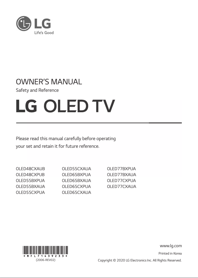 Page 1 de la notice Manuel utilisateur LG OLED55CXPUA