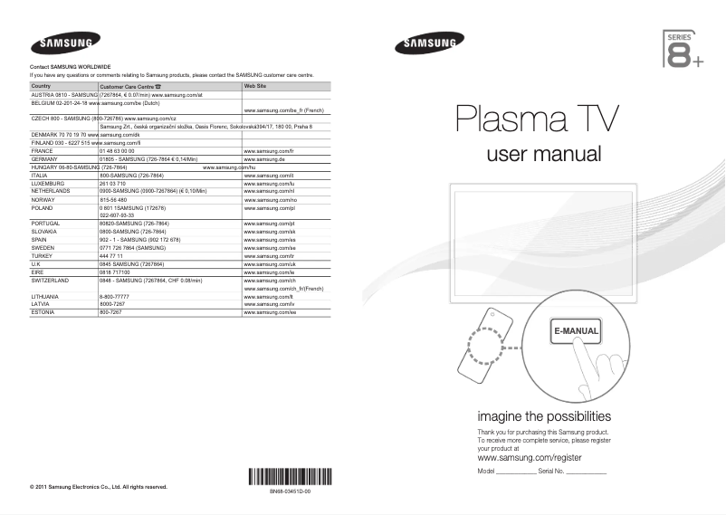 Page 1 de la notice Guide d'installation Samsung PS64D8000FS