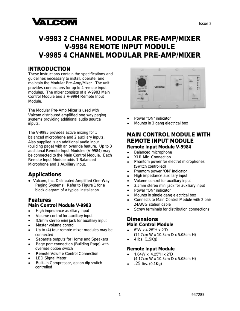Página 1 del manual Manual de usuario Valcom V-9984