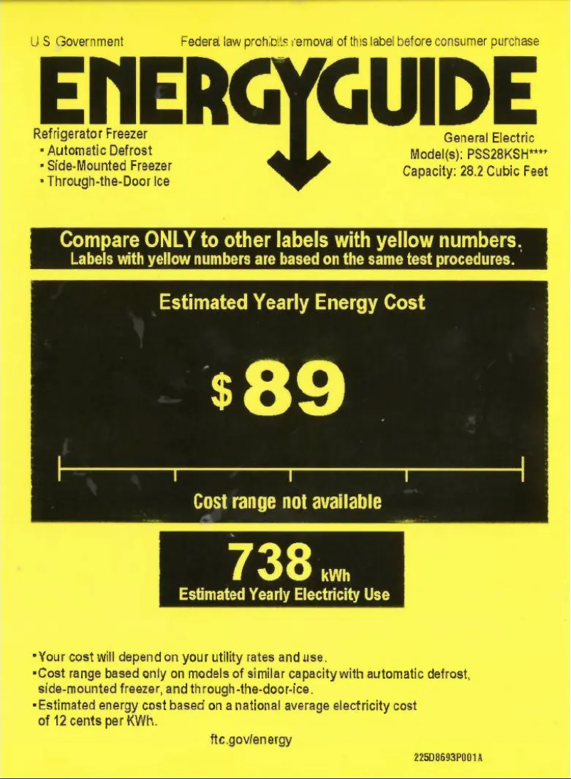 Page 1 de la notice Label énergétique GE Profile PSS28KSHSS