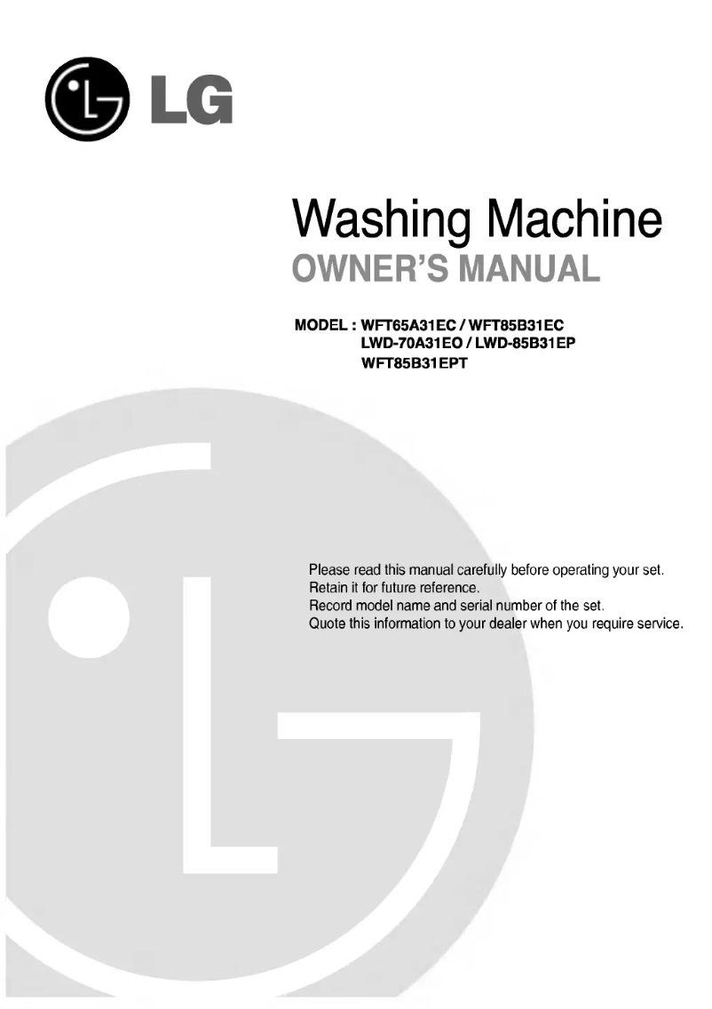 Page 1 de la notice Manuel utilisateur LG WFT70A31EPT