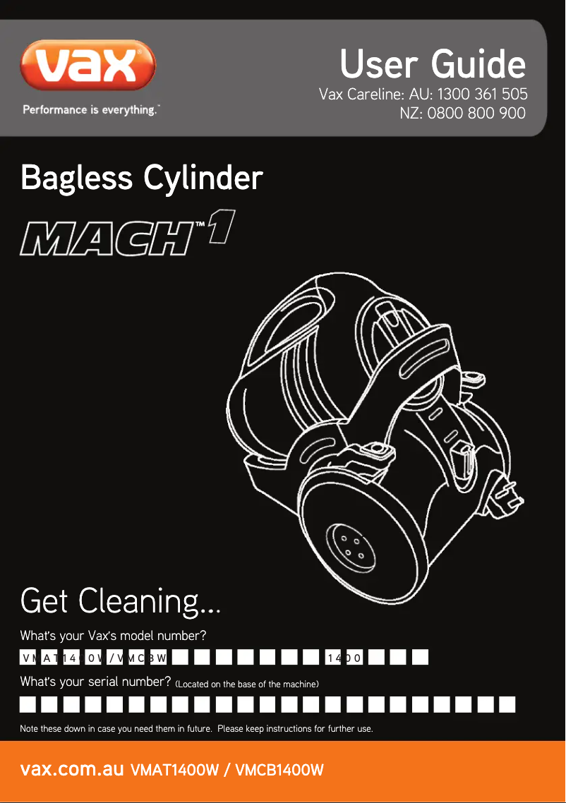 Page 1 de la notice Manuel utilisateur Vax Mach 1 VMAT1400W