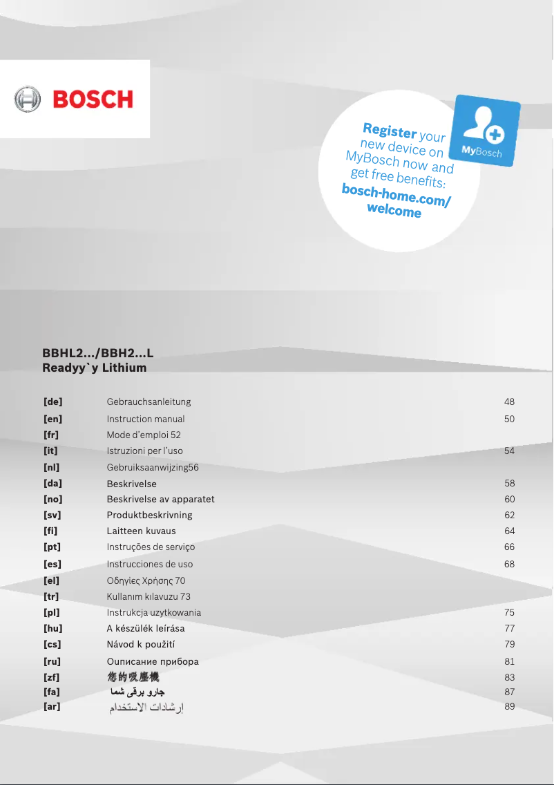 Page n°1 - Mode d'emploi Bosch Readyy'y BBHL22141