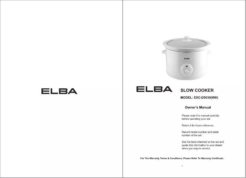 Page 1 de la notice Manuel utilisateur Elba ESC-D5039(WH)