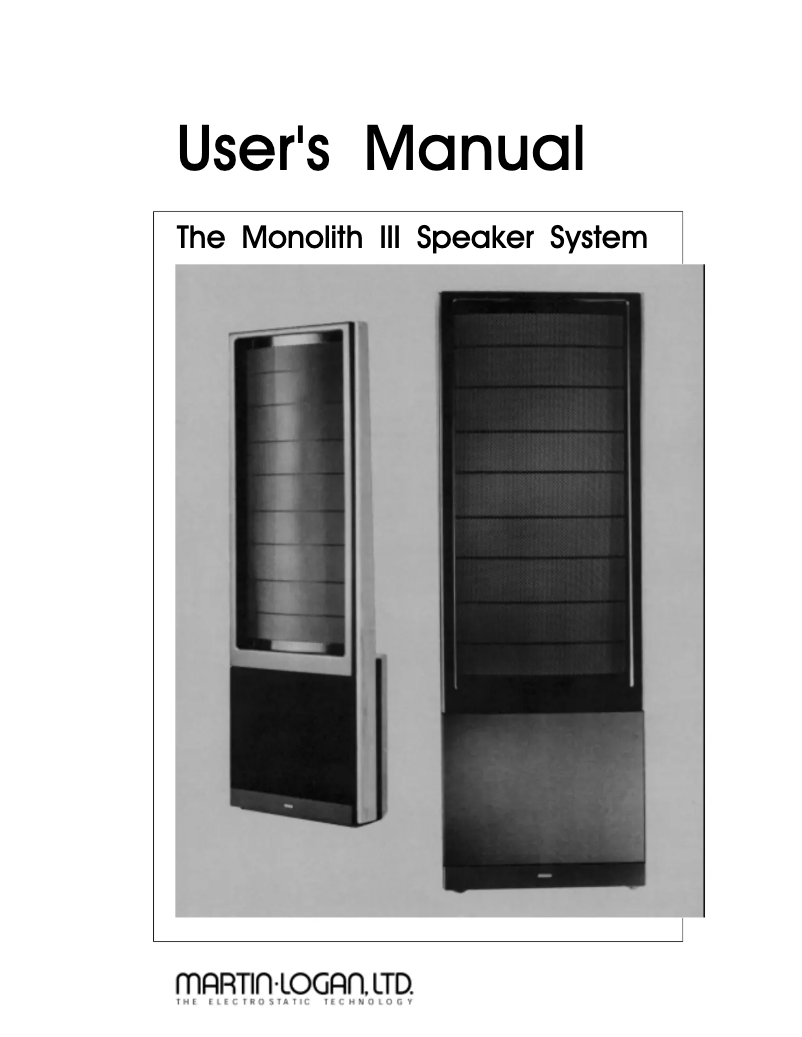 Page n°1 - Manuel utilisateur Martin Logan Monolith III