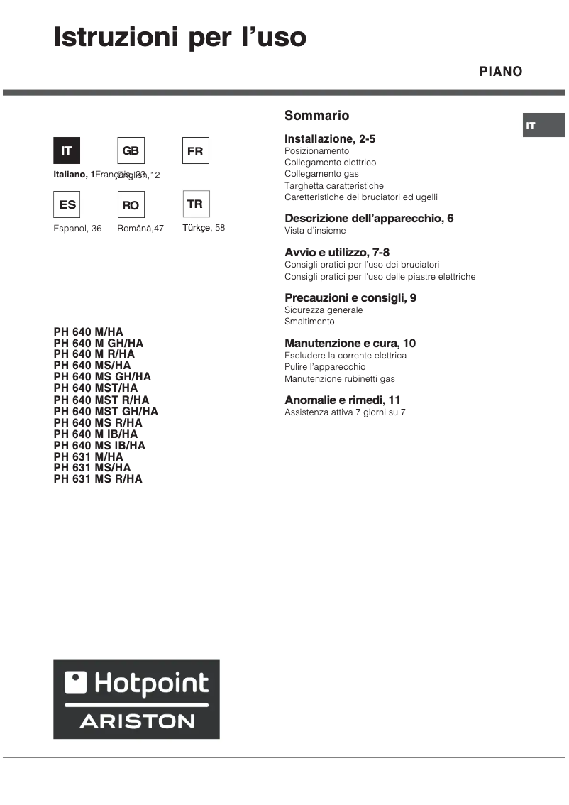 Page n°1 - Manuel utilisateur Hotpoint Ariston PH 640MST (IX)/HA(T)