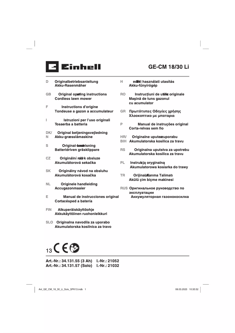 Page n°1 - Manuel utilisateur Einhell GE-CM 18/30 Li 