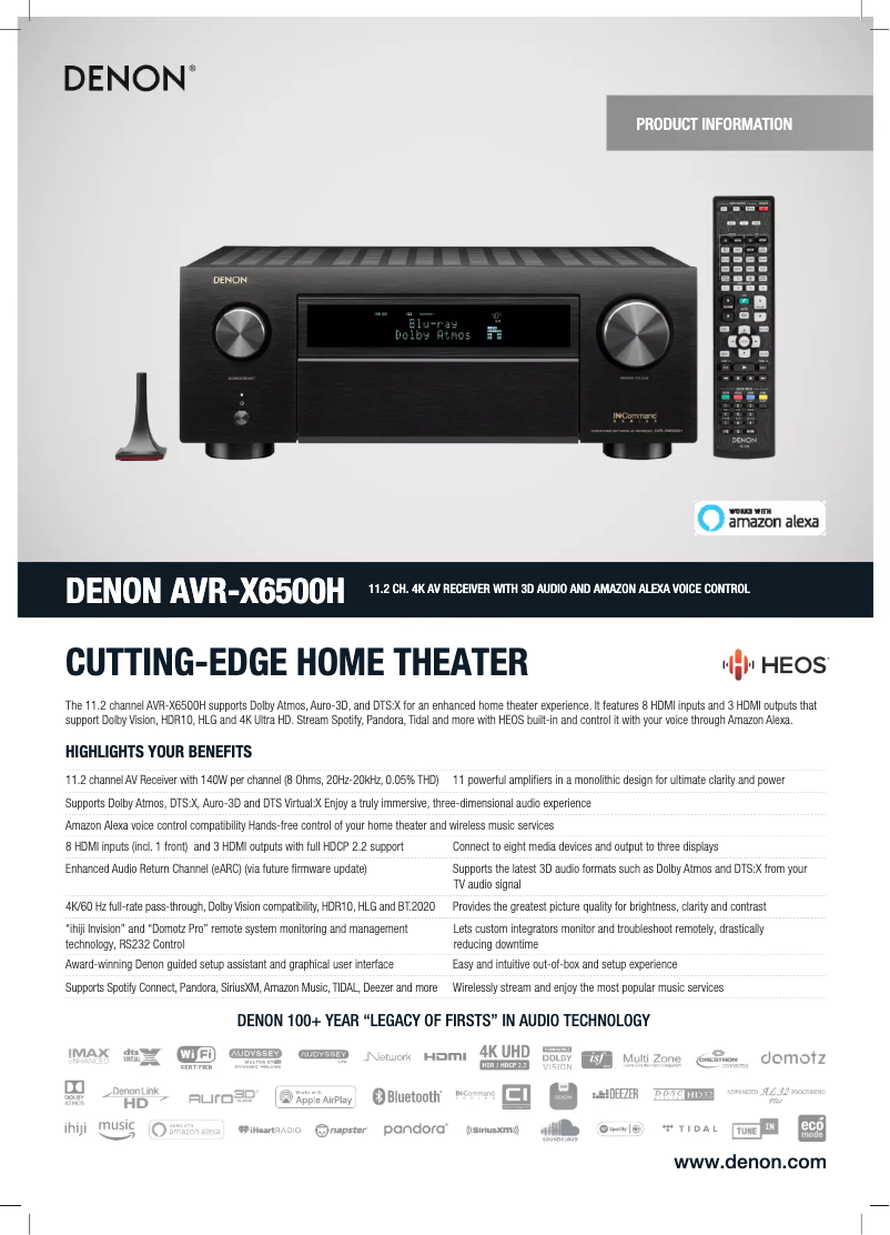 Page n°1 - Fiche technique Denon AVR-X6500H