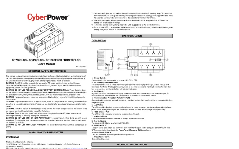 Image de la première page du manuel de l'appareil BR850ELCD