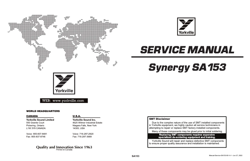 Page n°1 - Manuel utilisateur Yorkville Synergy SA153
