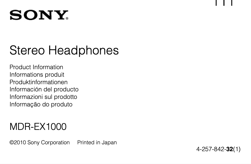 Page 1 de la notice Manuel utilisateur Sony MDR-EX1000
