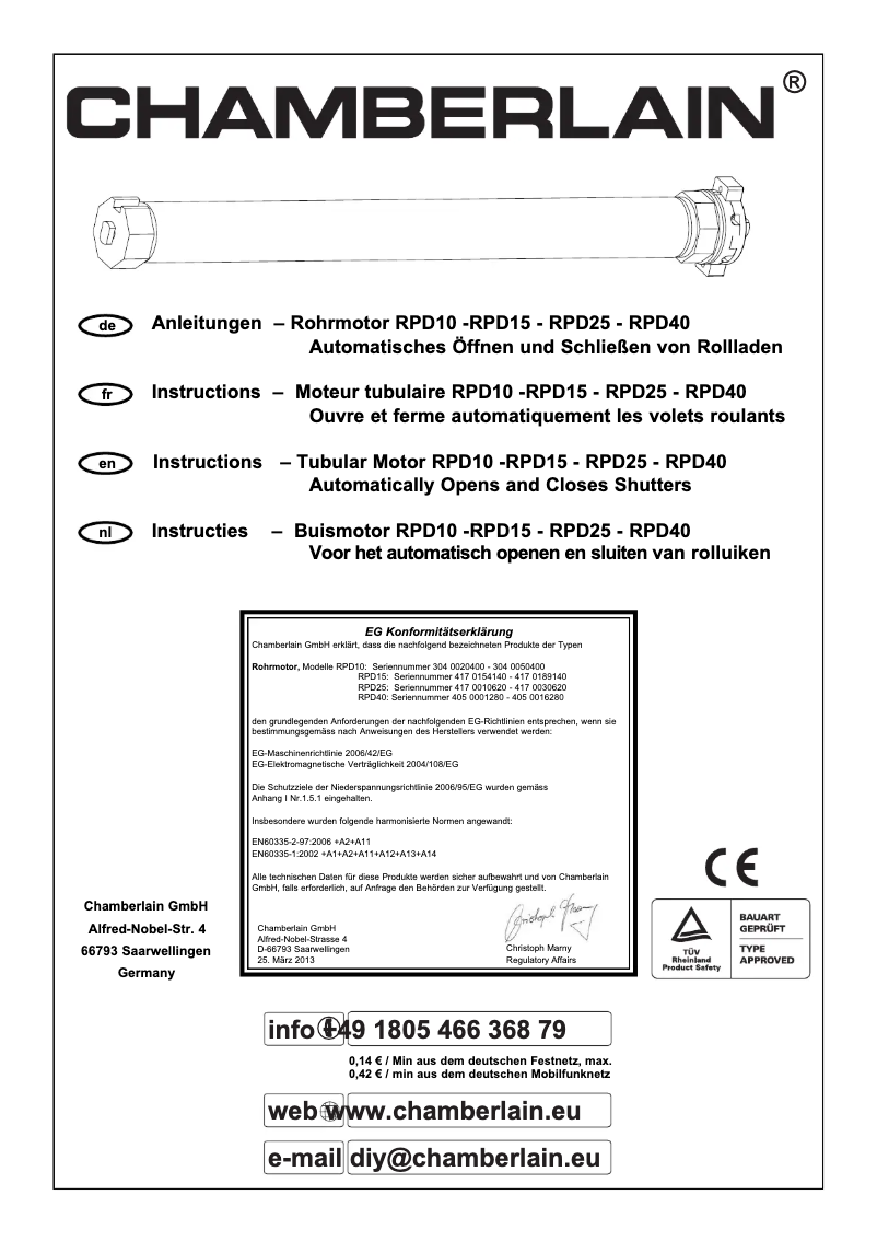 Page 1 de la notice Manuel utilisateur Chamberlain RPD15