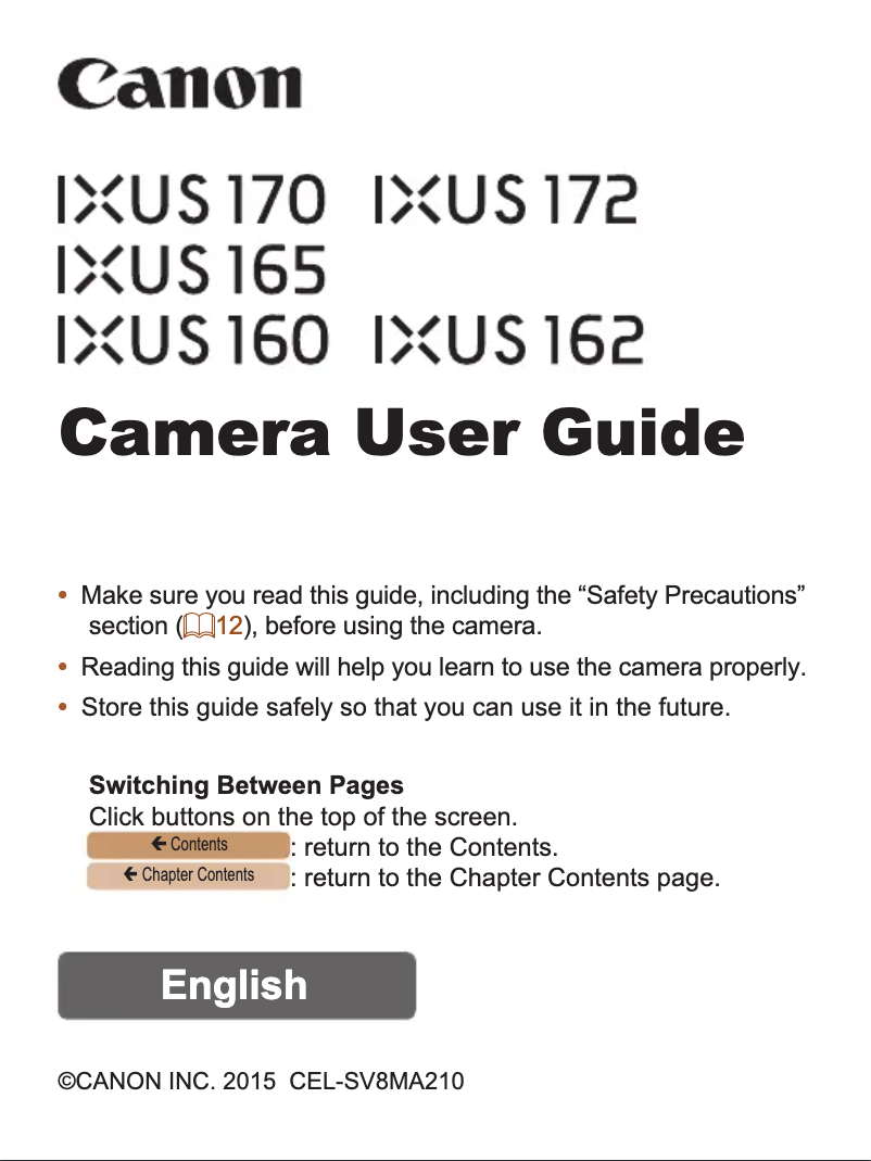 Page 1 de la notice Manuel utilisateur Canon Ixus 172