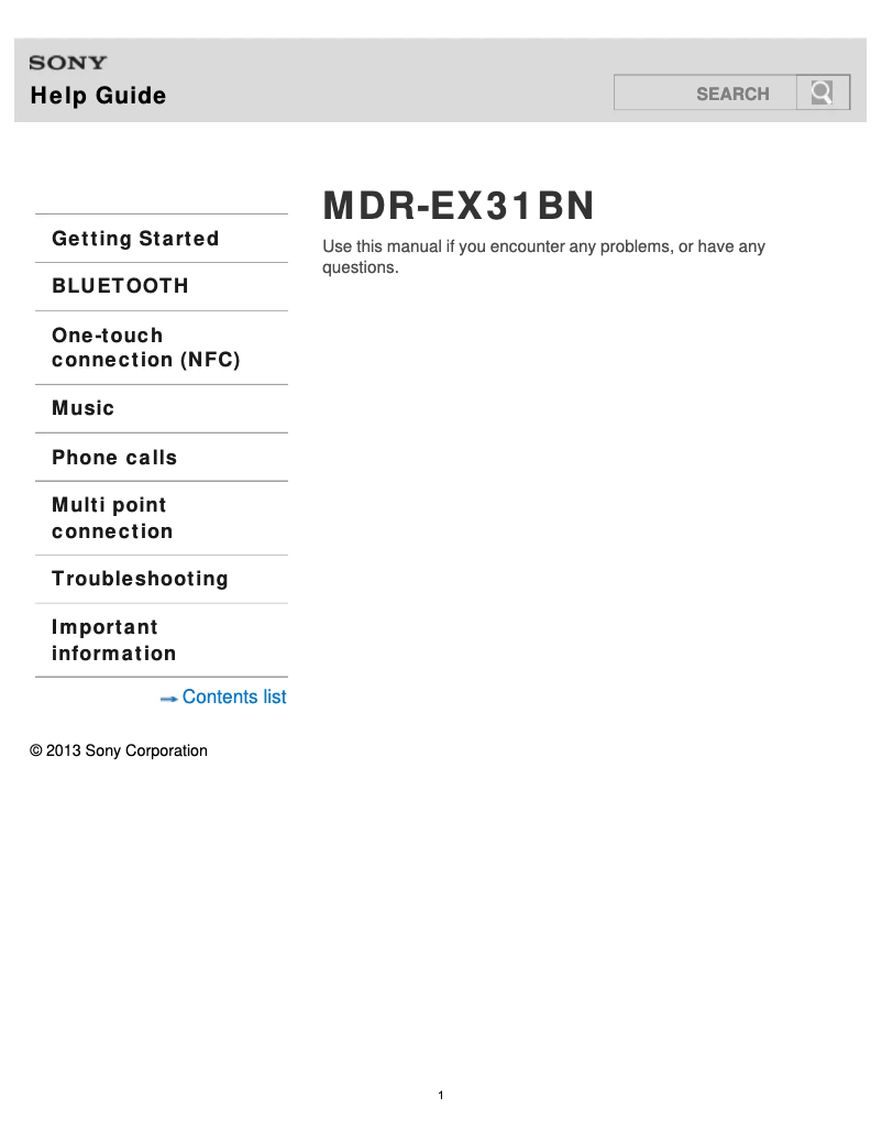 Page n°1 - Manuel utilisateur Sony MDR-EX31BN