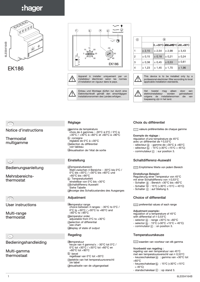 Page 1 de la notice Manuel utilisateur Hager EK186
