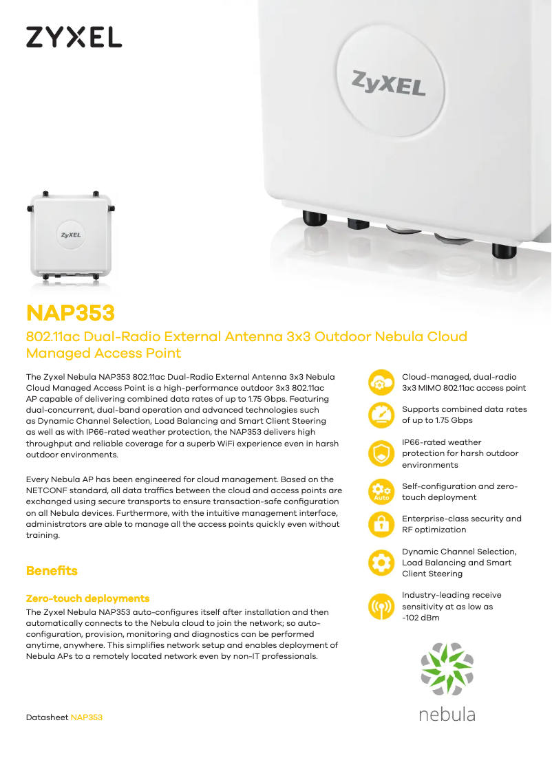 Page 1 de la notice Fiche technique ZyXEL Nebula NAP353