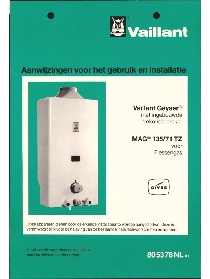 Page n°1 - Manuel utilisateur Vaillant MAG 135/71 TZ