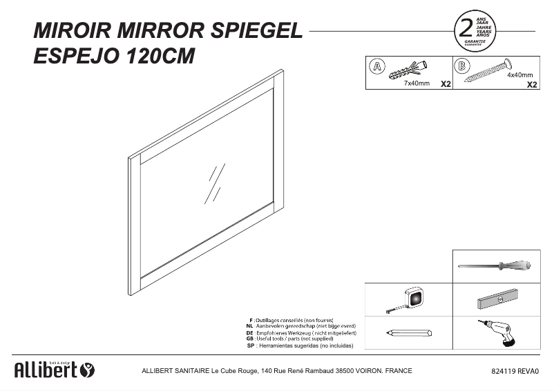 Page 1 de la notice Manuel utilisateur Allibert 824119