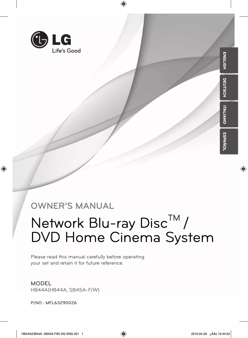 Page n°1 - Manuel utilisateur LG HB44A