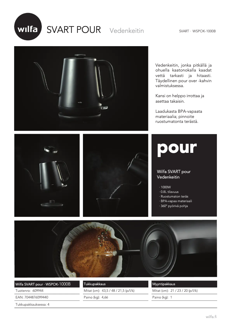 Page 1 de la notice Fiche technique Wilfa SVART pour WSPOK-1000B