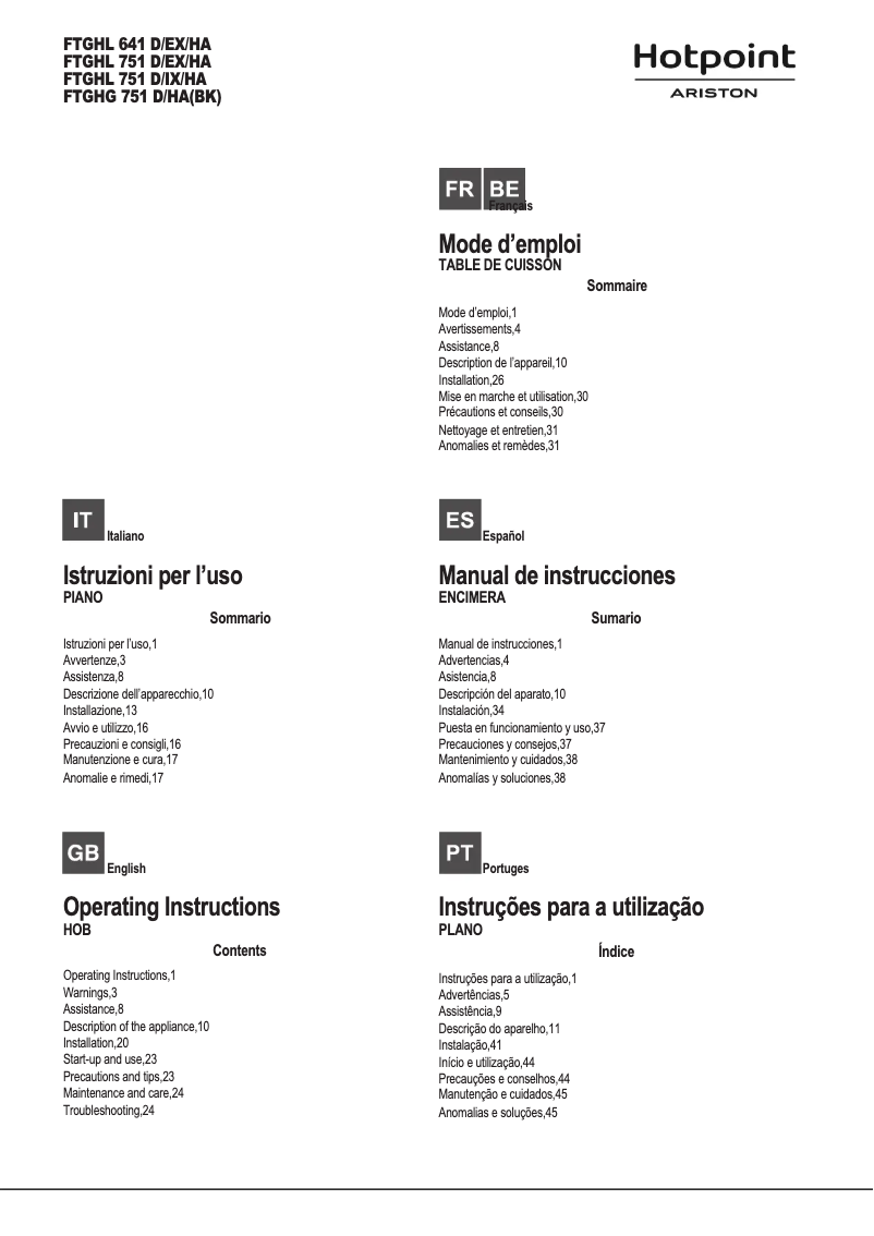Page n°1 - Manuel utilisateur Hotpoint Ariston FTGHG 751 D/HA(BK)