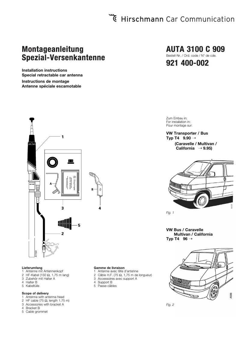 Page n°1 - Manuel utilisateur Hirschmann AUTA 3100 C 909