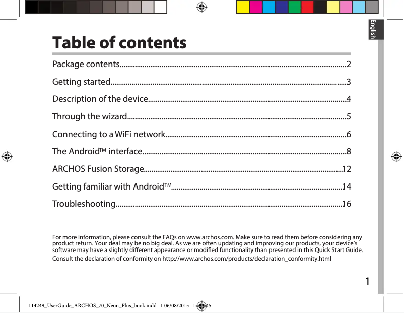 Page n°1 - Manuel utilisateur Archos 70 Neon Plus