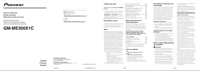 Page 1 de la notice Manuel utilisateur Pioneer GM-ME300X1C