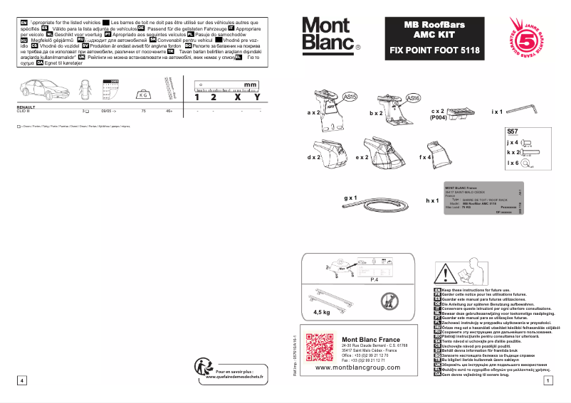 Page 1 de la notice Manuel utilisateur Mont Blanc AMC 5118