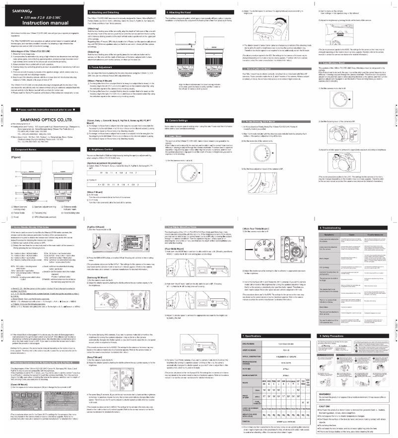 Page n°1 - Manuel utilisateur Rokinon Digital Photo 135M-P