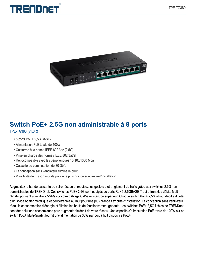 Page n°1 - Fiche technique TRENDnet TPE-TG380