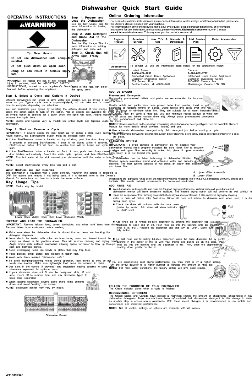 Page 1 de la notice Guide de démarrage rapide KitchenAid KDTF924PPA