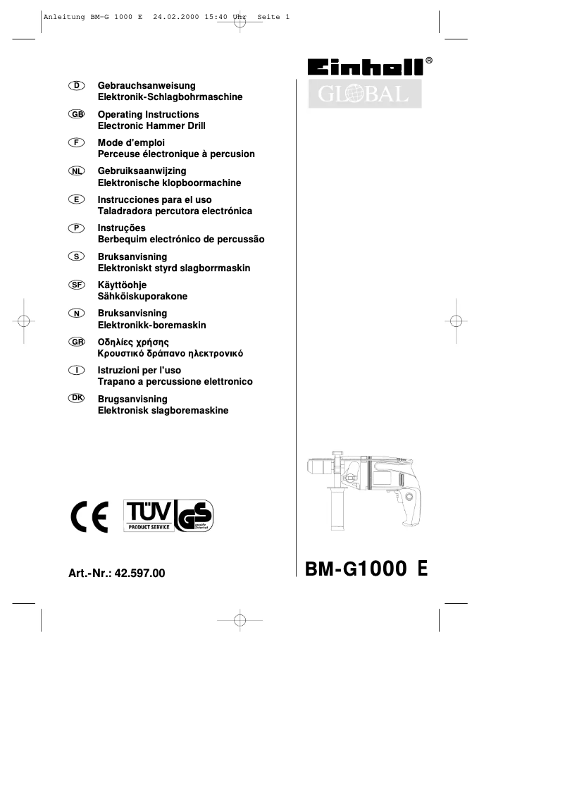 Page n°1 - Manuel utilisateur Global BM-G 1000