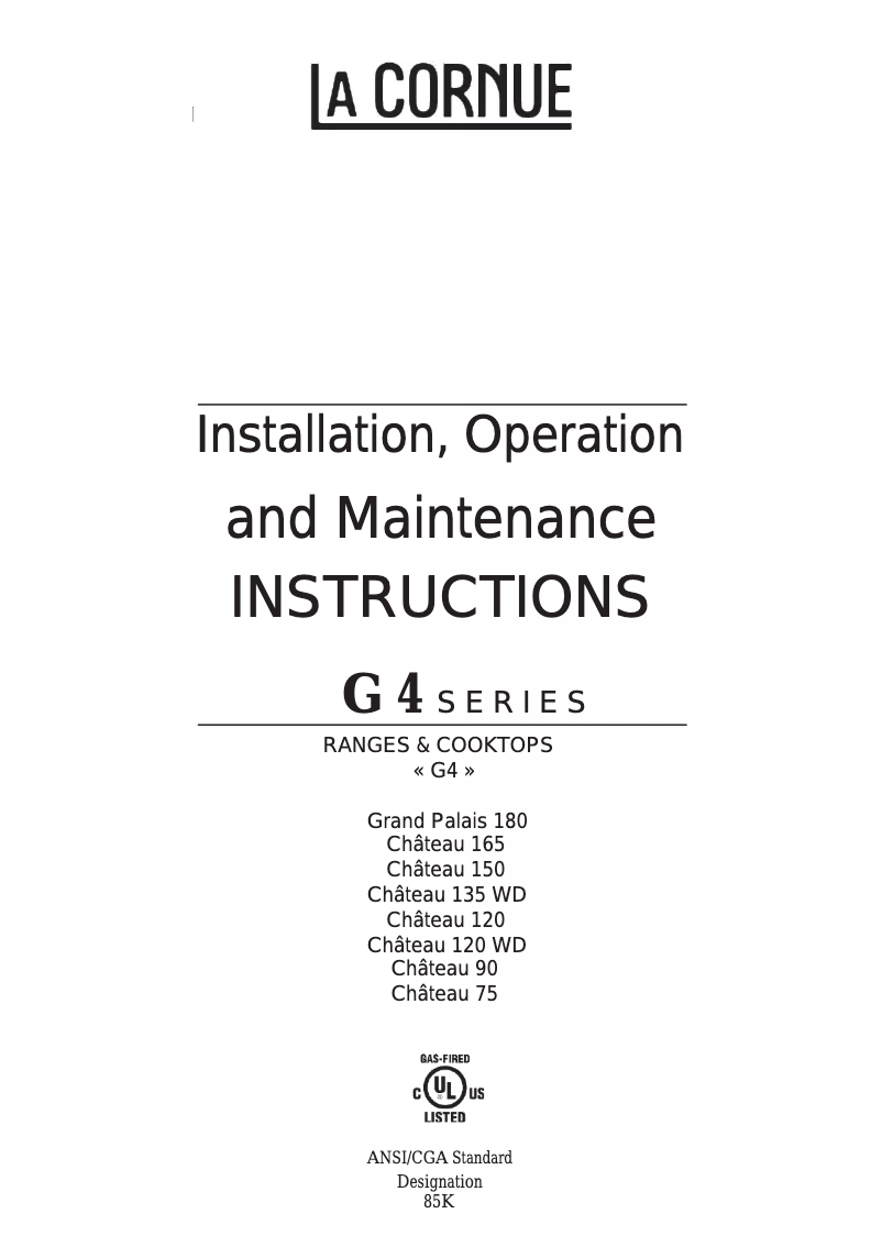 Page 1 de la notice Manuel utilisateur La Cornue G4 Chateau 90