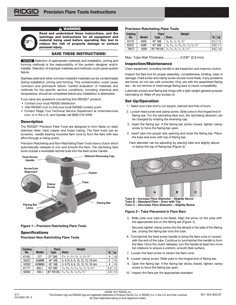 Page n°1 - Manuel utilisateur Ridgid 458J