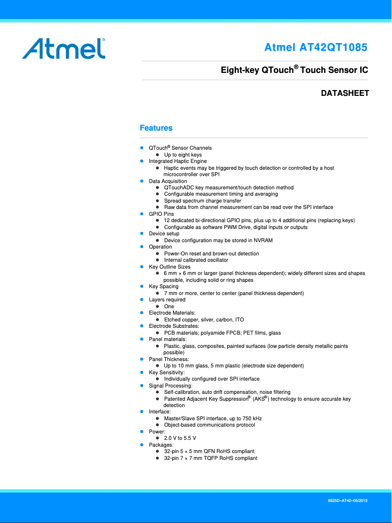 Page 1 de la notice Manuel utilisateur Microchip AT42QT1085