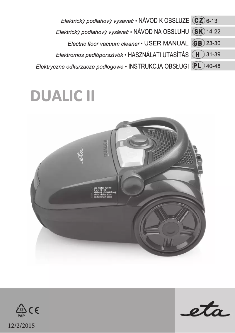 Page 1 de la notice Manuel utilisateur Eta DUALIC II