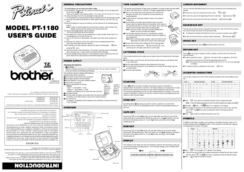 Page 1 de la notice Manuel utilisateur Brother P-Touch 1180