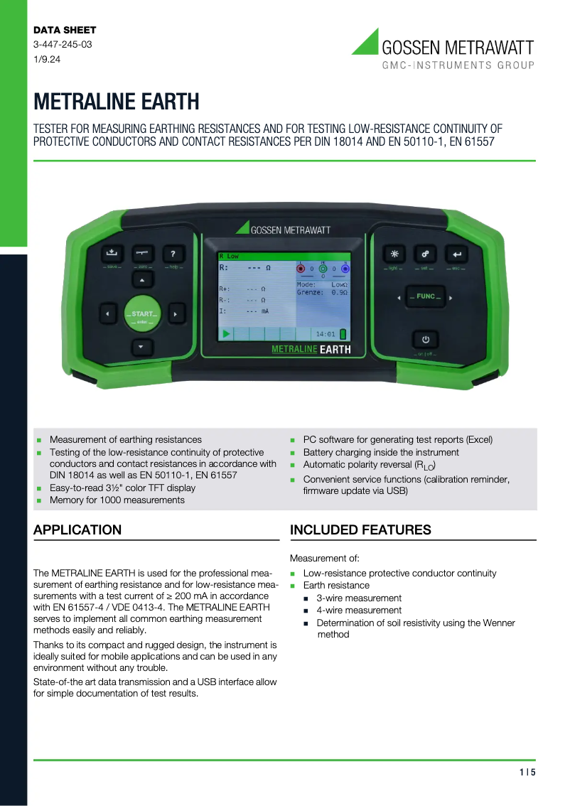 Image de la première page du manuel de l'appareil METRALINE EARTH M590R
