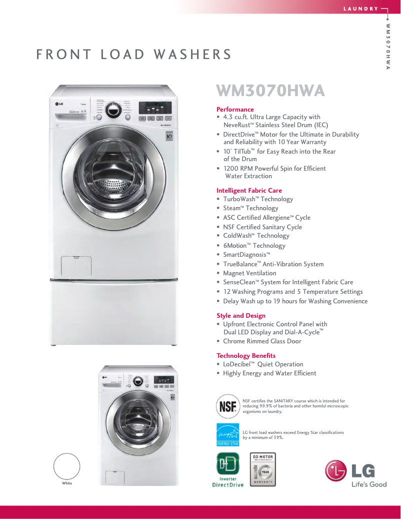 Page n°1 - Fiche technique LG WM3070HWA