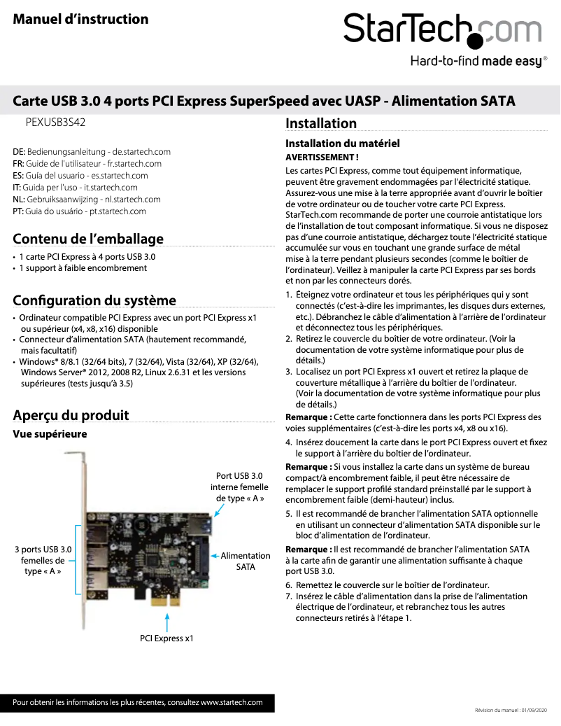 Page n°1 - Manuel utilisateur StarTech.com PEXUSB3S42