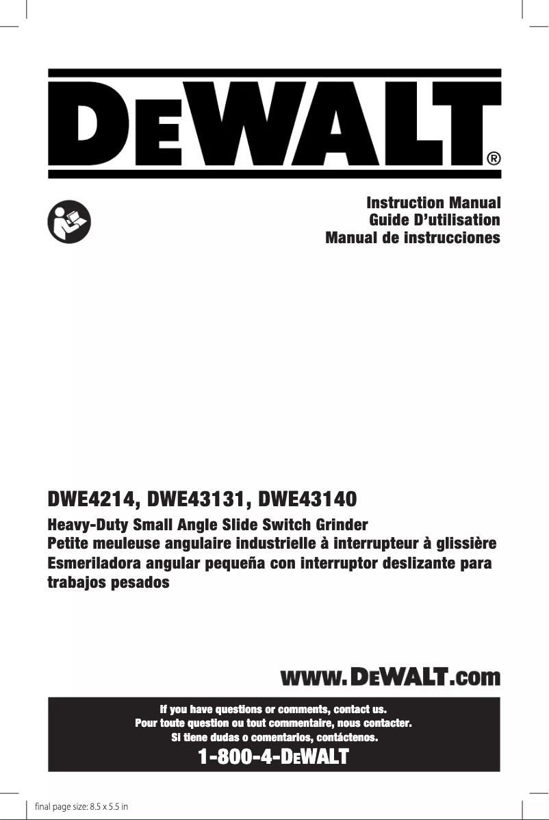 Page n°1 - Manuel utilisateur DeWalt DWE43140
