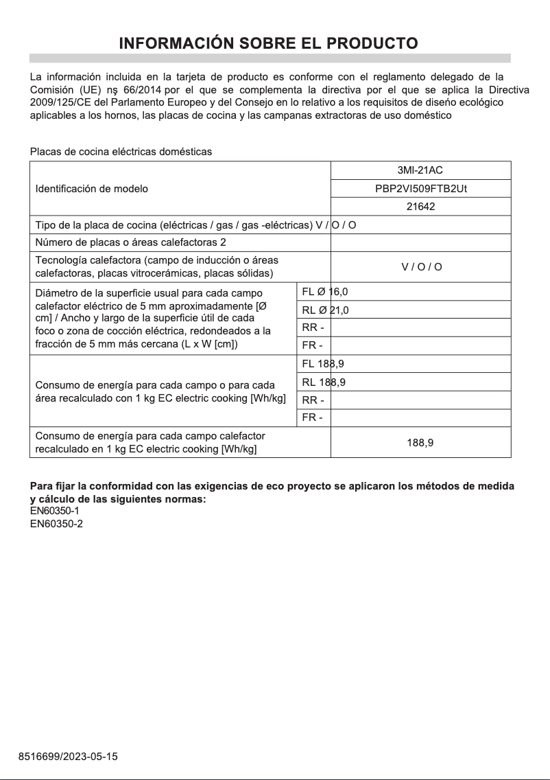 Página 1 del manual Ficha técnica Fagor 3MI-21AC